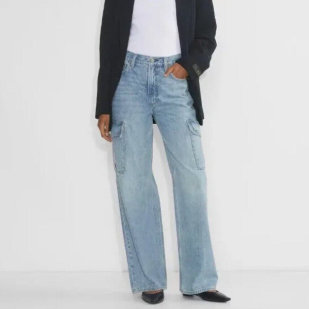 Denim Forum Farrah High Rise Wide Leg Cargo Jean